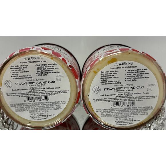 Lot of 2 ~STRAWBERRY POUND CAKE ~ 3 Wick Candle ~ Bath & Body Works ~ - Picture 5 of 5